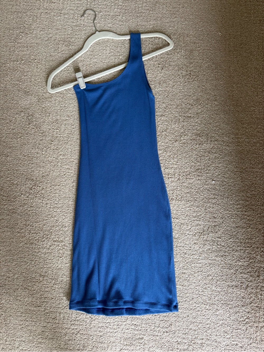 One-Shoulder Asymmetrical Ribbed Dress in Blue